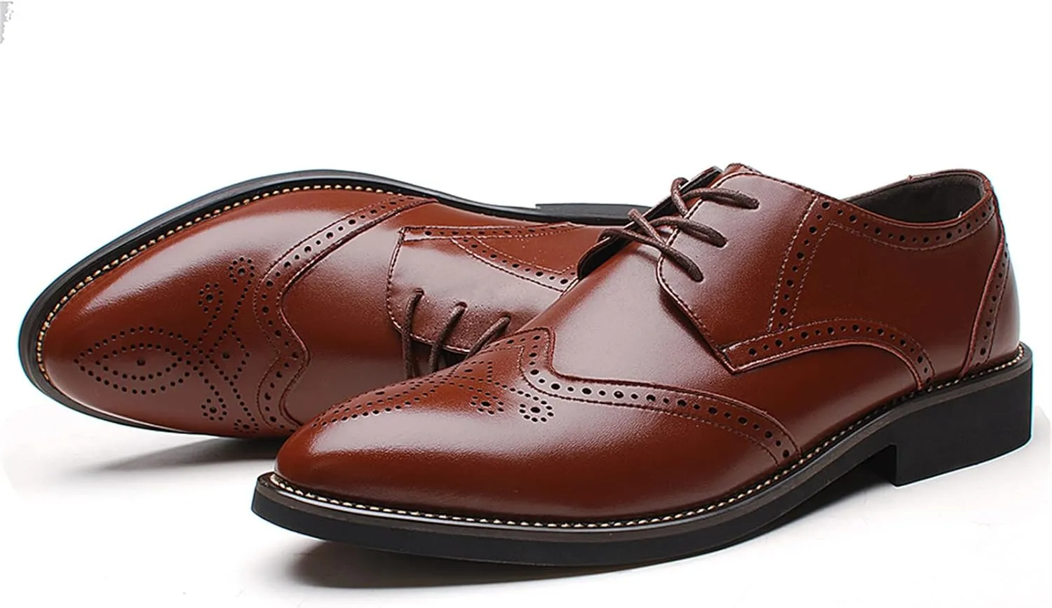 Men's Smart Pointed-Toe Dress Shoes Lace-up Formal Business Wedding Brogues