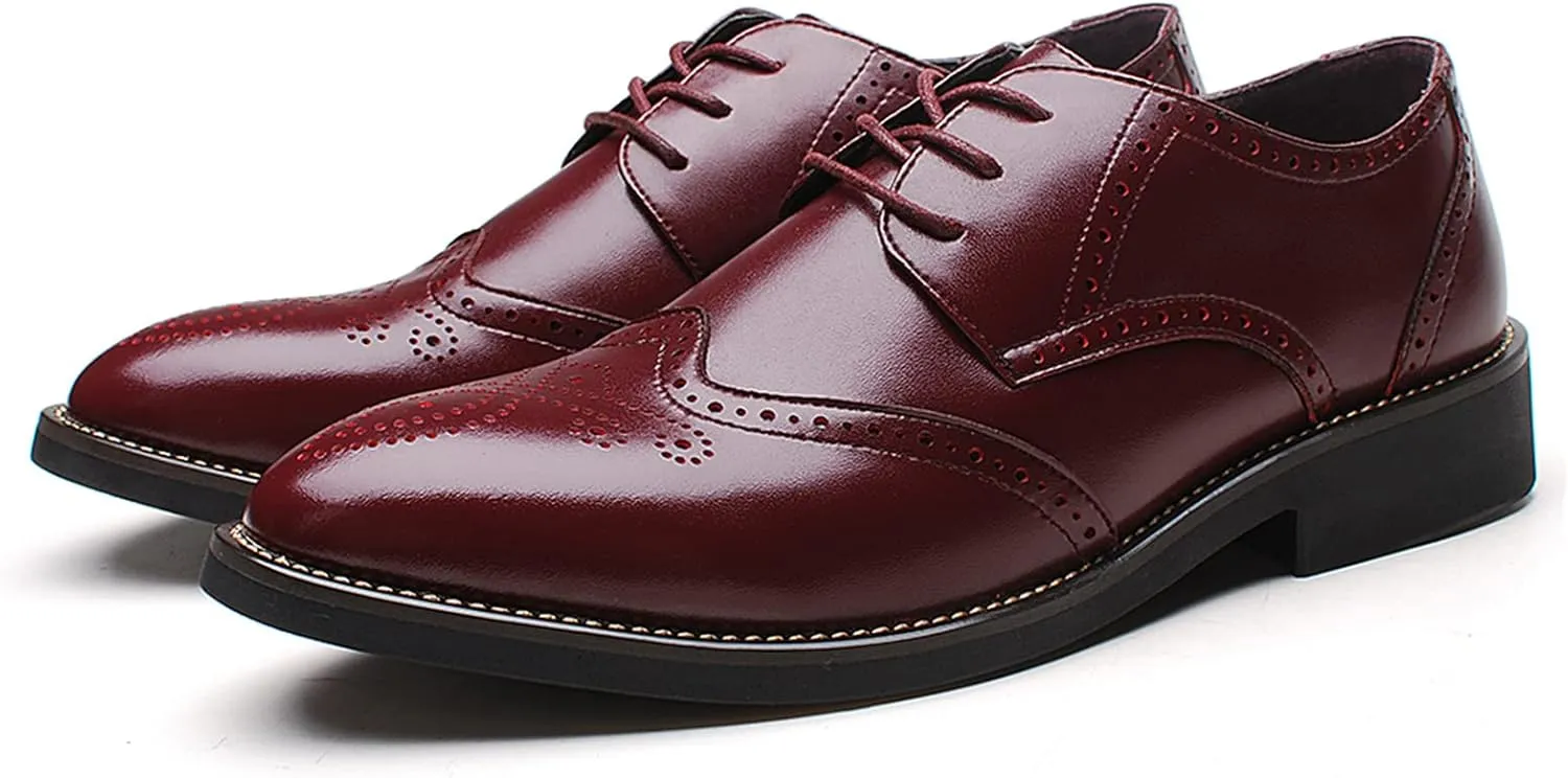 Men's Smart Pointed-Toe Dress Shoes Lace-up Formal Business Wedding Brogues