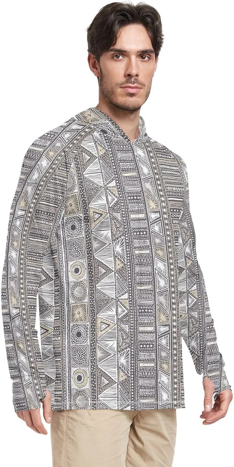 Mens Sun Hoodie Shirts UV Protection Long Sleeve Bohemian UPF 50   Sun Shirt with Hood Sunproof Shirts UV Rashguard