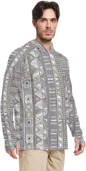 Mens Sun Hoodie Shirts UV Protection Long Sleeve Bohemian UPF 50   Sun Shirt with Hood Sunproof Shirts UV Rashguard