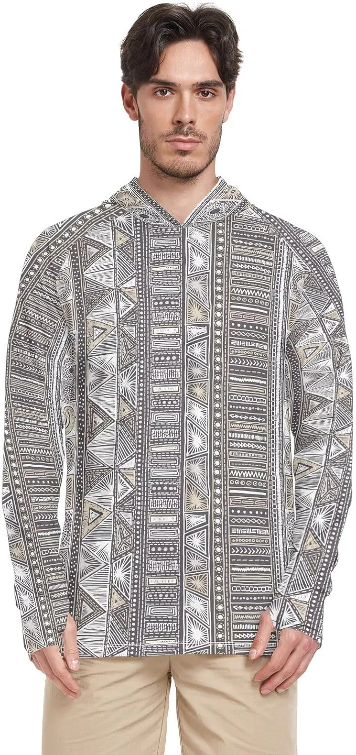 Mens Sun Hoodie Shirts UV Protection Long Sleeve Bohemian UPF 50   Sun Shirt with Hood Sunproof Shirts UV Rashguard