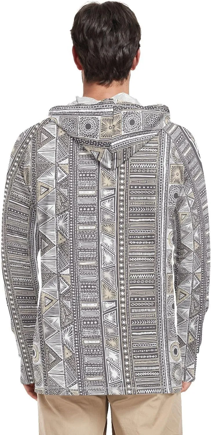 Mens Sun Hoodie Shirts UV Protection Long Sleeve Bohemian UPF 50   Sun Shirt with Hood Sunproof Shirts UV Rashguard