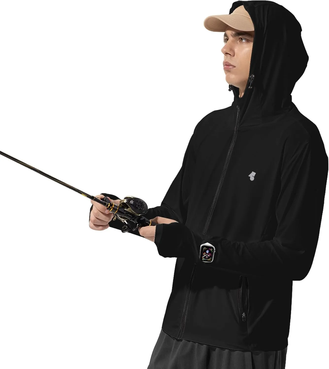 Mens Sun Jacket UPF 50  Hoodie Full Zip Uv Protection SPF Cooling Lightweight Thin Summer Athletic Track Jacket Thumb Holes