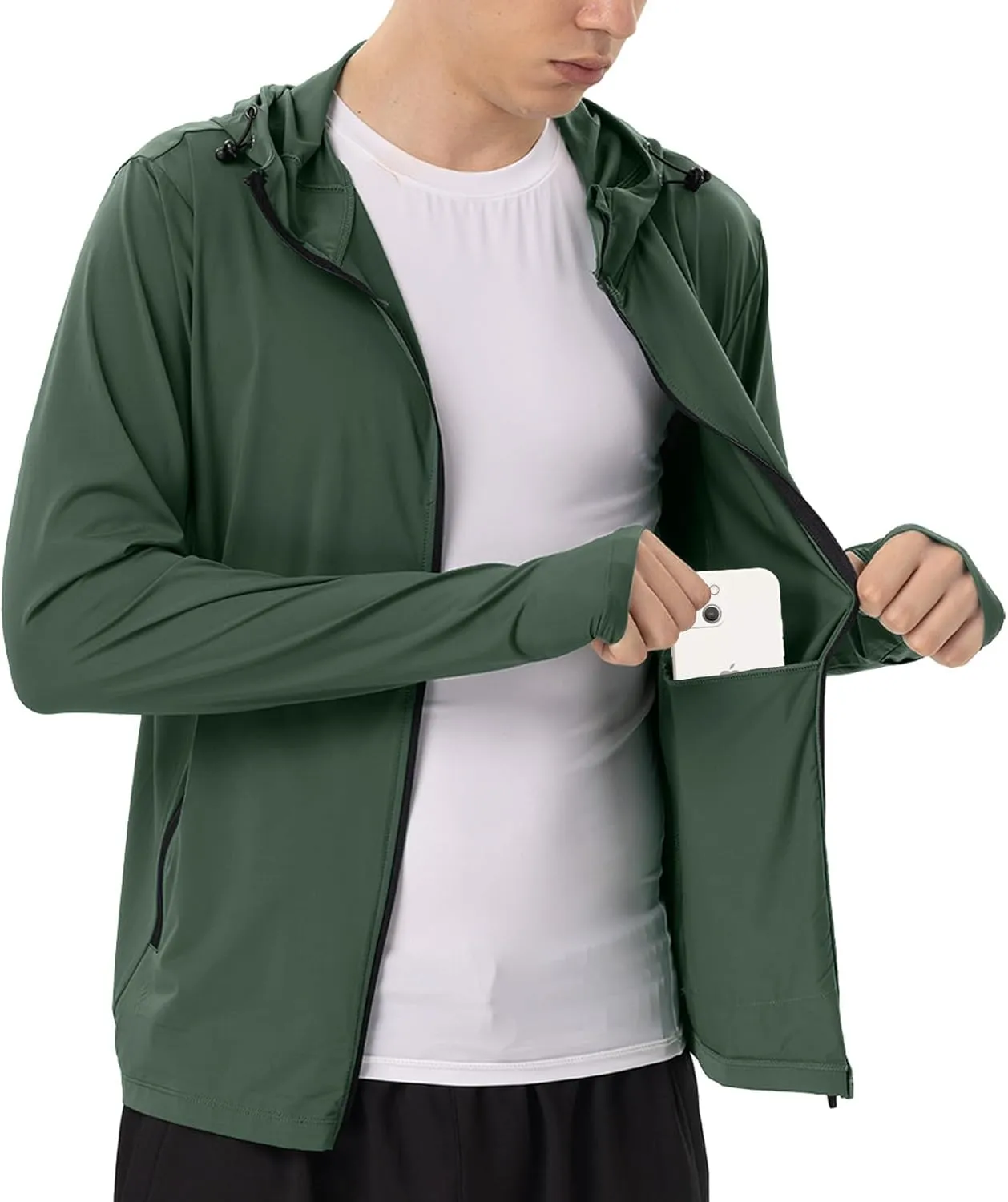 Mens Sun Jacket UPF 50  Hoodie Full Zip Uv Protection SPF Cooling Lightweight Thin Summer Athletic Track Jacket Thumb Holes