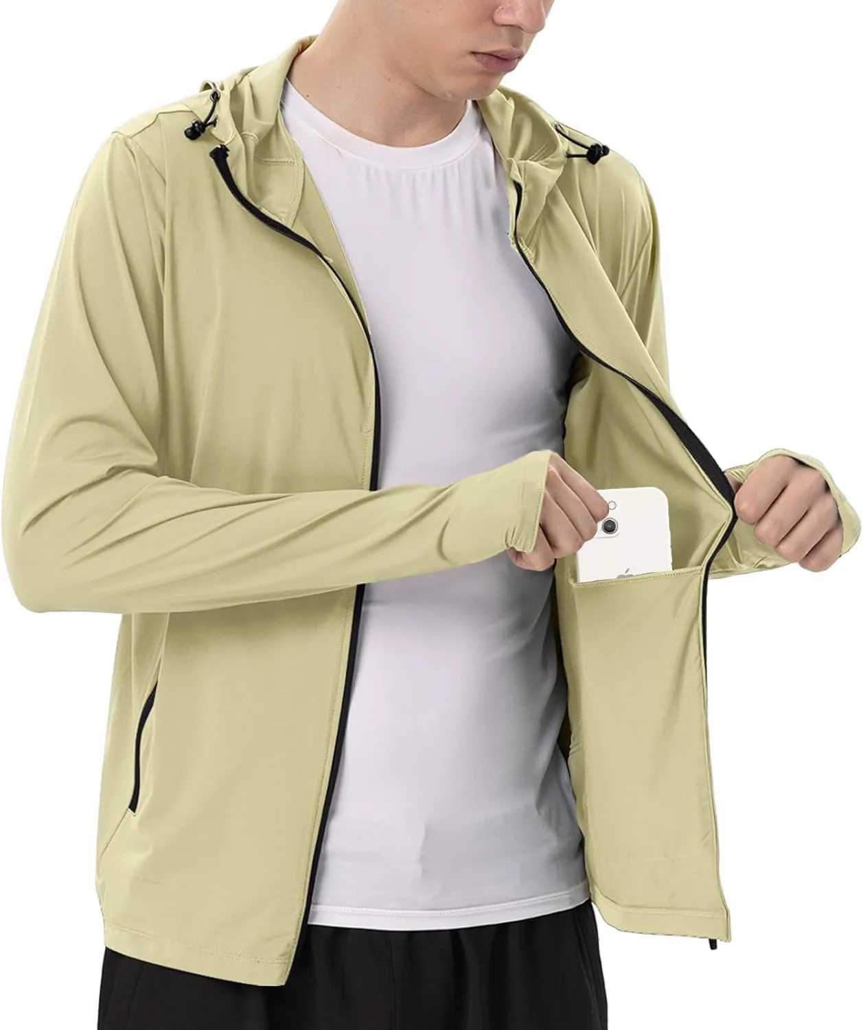 Mens Sun Jacket UPF 50  Hoodie Full Zip Uv Protection SPF Cooling Lightweight Thin Summer Athletic Track Jacket Thumb Holes