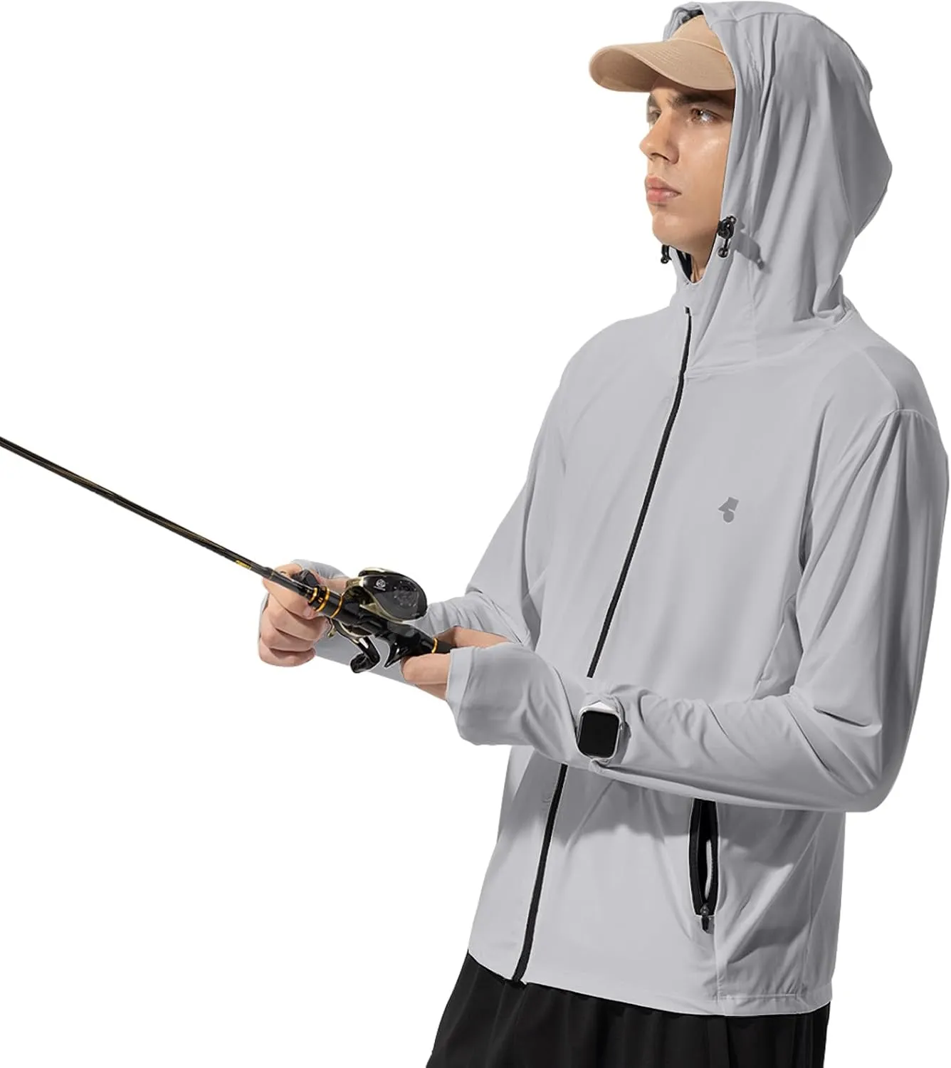 Mens Sun Jacket UPF 50  Hoodie Full Zip Uv Protection SPF Cooling Lightweight Thin Summer Athletic Track Jacket Thumb Holes