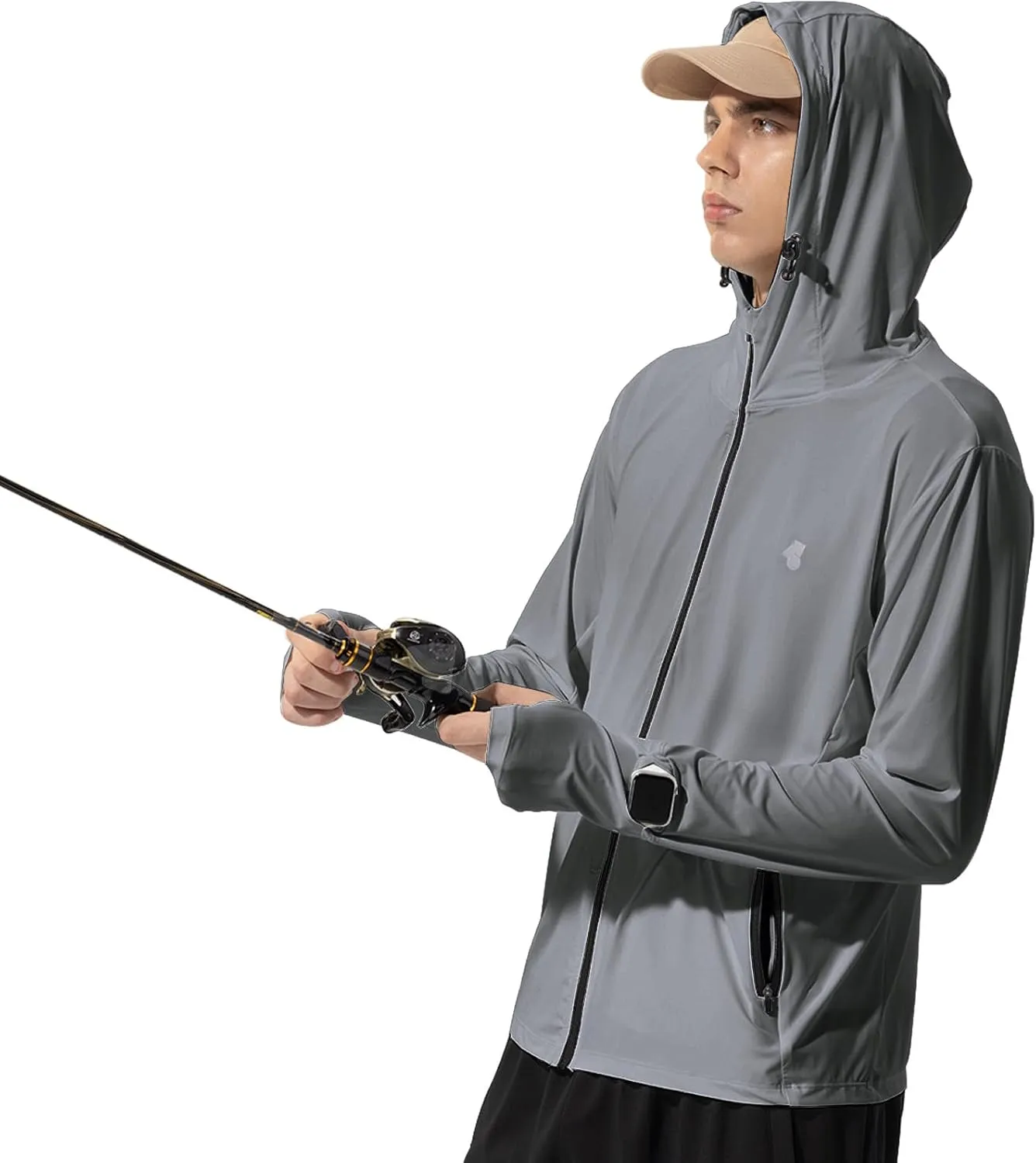 Mens Sun Jacket UPF 50  Hoodie Full Zip Uv Protection SPF Cooling Lightweight Thin Summer Athletic Track Jacket Thumb Holes