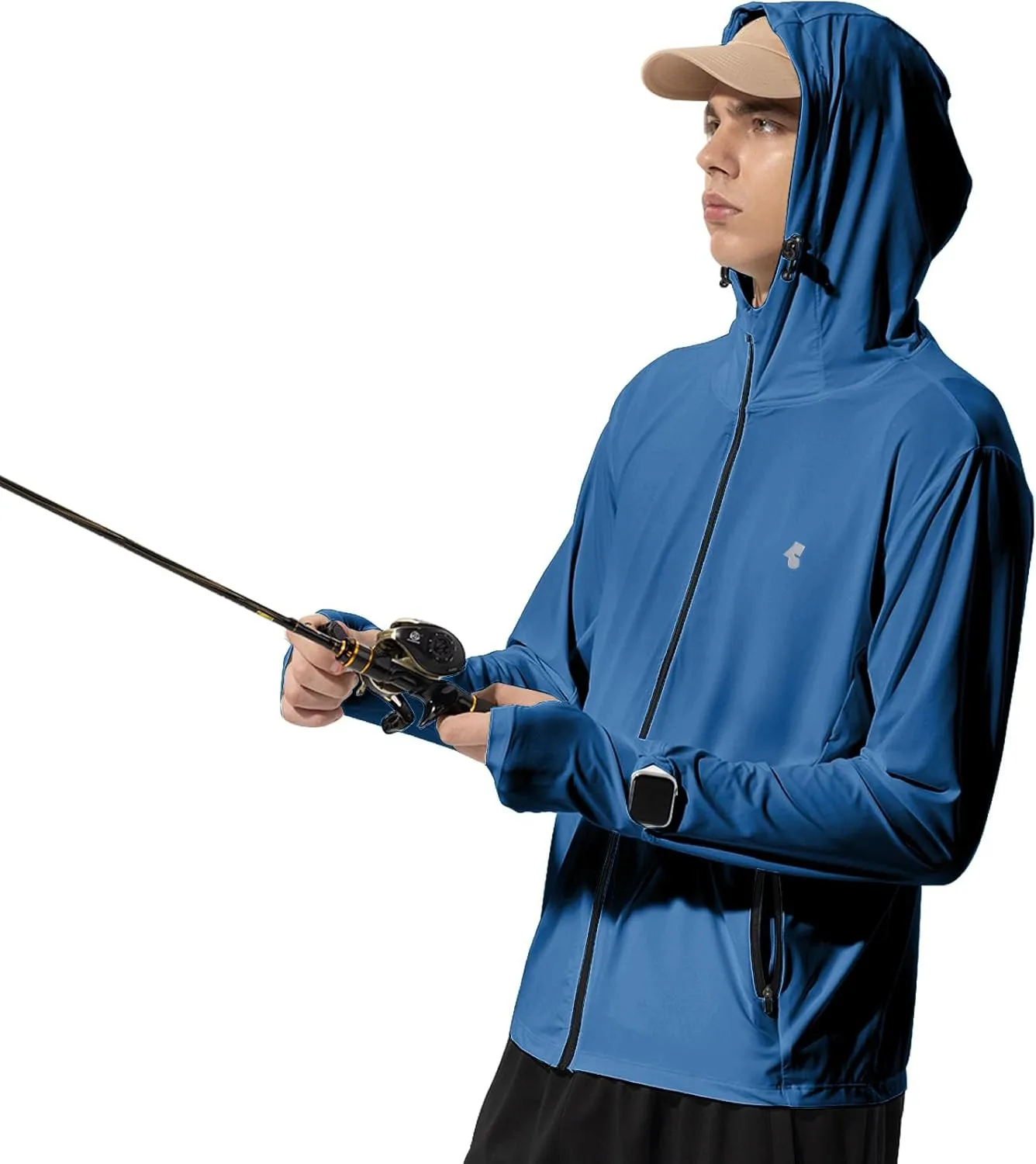 Mens Sun Jacket UPF 50  Hoodie Full Zip Uv Protection SPF Cooling Lightweight Thin Summer Athletic Track Jacket Thumb Holes