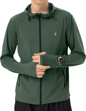 Mens Sun Jacket UPF 50  Hoodie Full Zip Uv Protection SPF Cooling Lightweight Thin Summer Athletic Track Jacket Thumb Holes