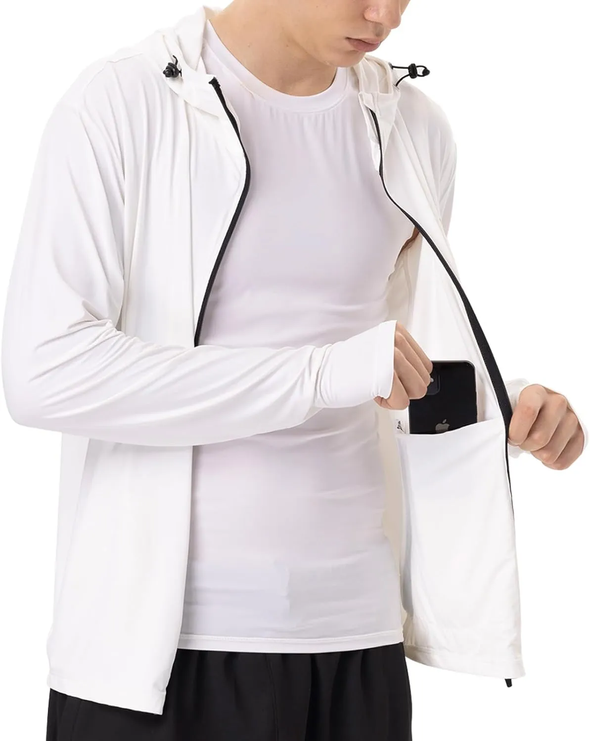 Mens Sun Jacket UPF 50  Hoodie Full Zip Uv Protection SPF Cooling Lightweight Thin Summer Athletic Track Jacket Thumb Holes