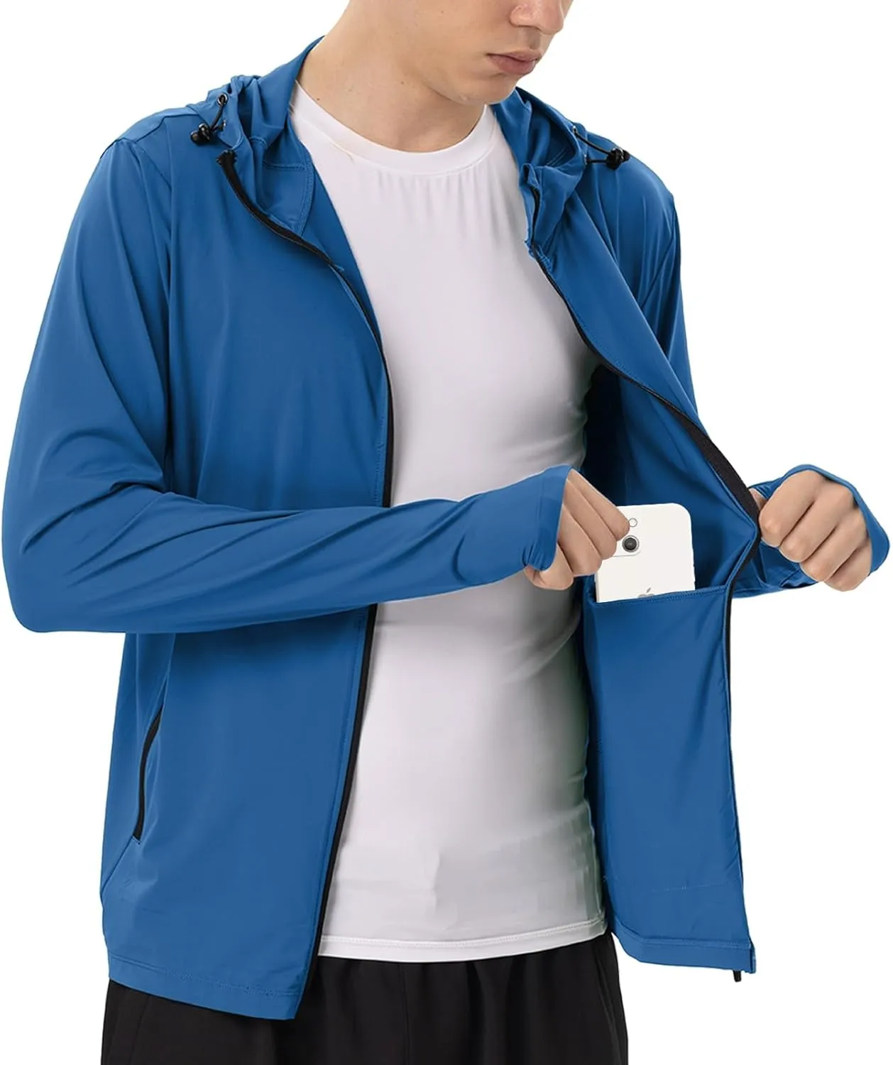 Mens Sun Jacket UPF 50  Hoodie Full Zip Uv Protection SPF Cooling Lightweight Thin Summer Athletic Track Jacket Thumb Holes