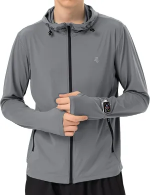 Mens Sun Jacket UPF 50  Hoodie Full Zip Uv Protection SPF Cooling Lightweight Thin Summer Athletic Track Jacket Thumb Holes