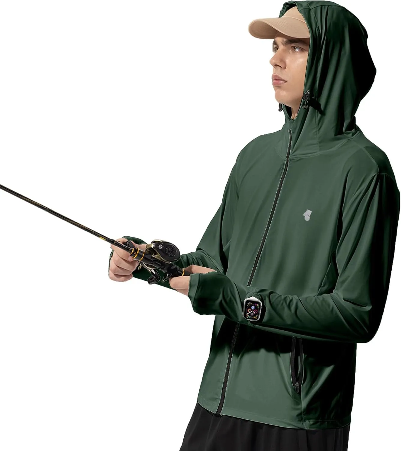 Mens Sun Jacket UPF 50  Hoodie Full Zip Uv Protection SPF Cooling Lightweight Thin Summer Athletic Track Jacket Thumb Holes