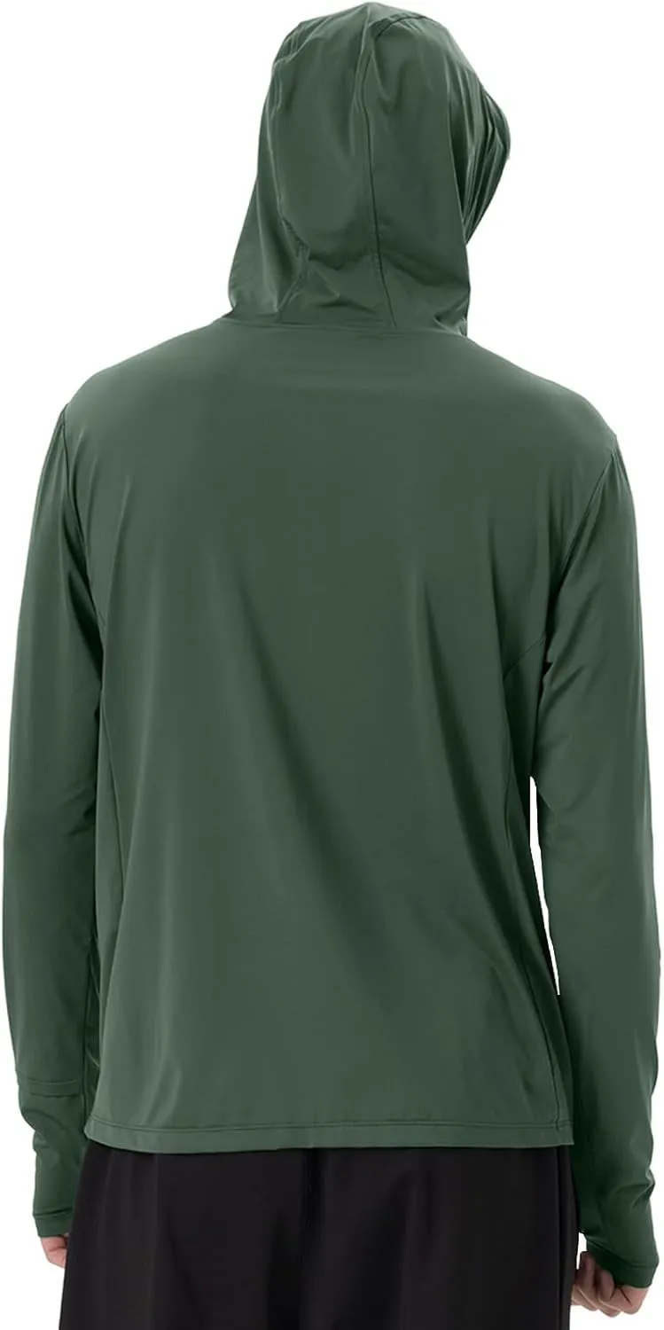 Mens Sun Jacket UPF 50  Hoodie Full Zip Uv Protection SPF Cooling Lightweight Thin Summer Athletic Track Jacket Thumb Holes