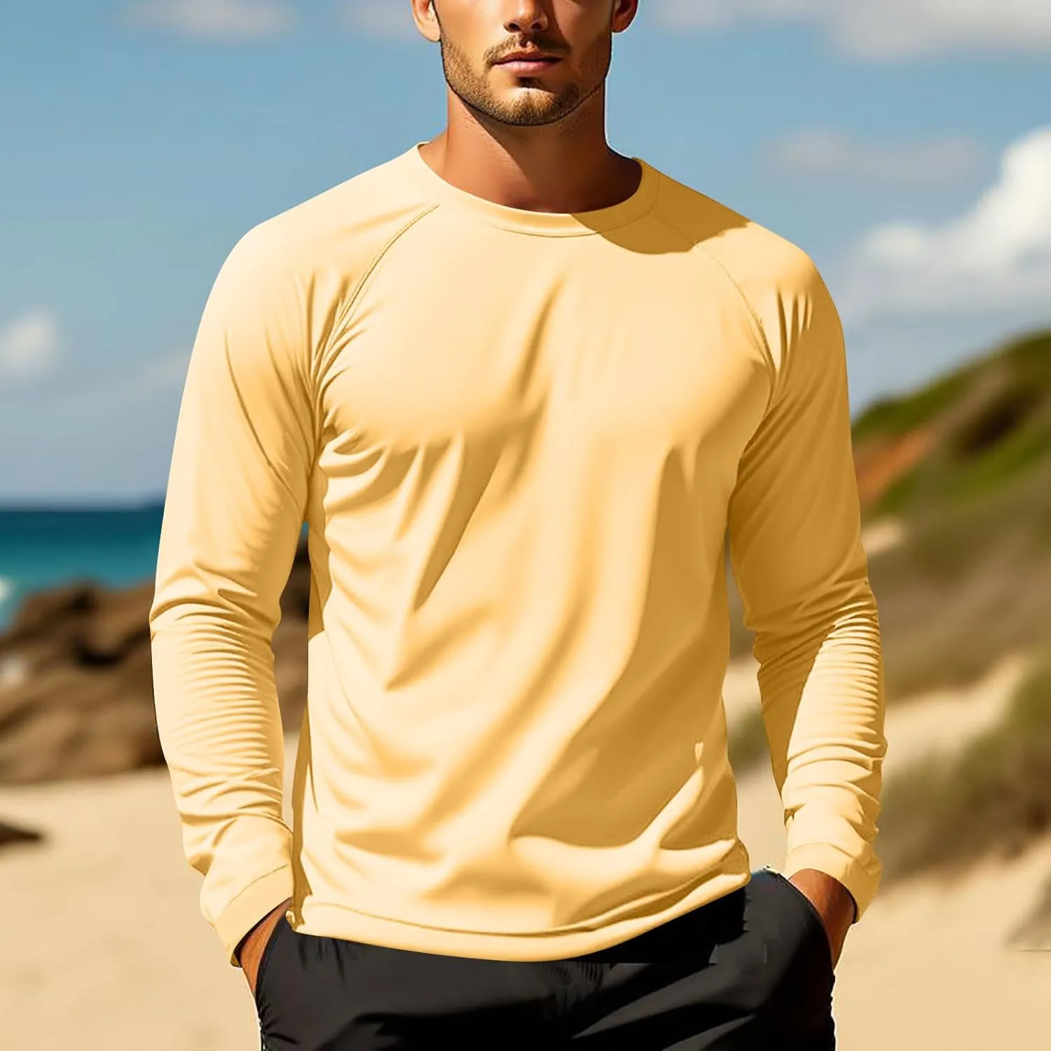 Mens Sun Shirts UV Protection Long Sleeve Beach Fishing Swimming Clothes Quick Dry UPF 50  SPF Rash Guard Outdoor Top