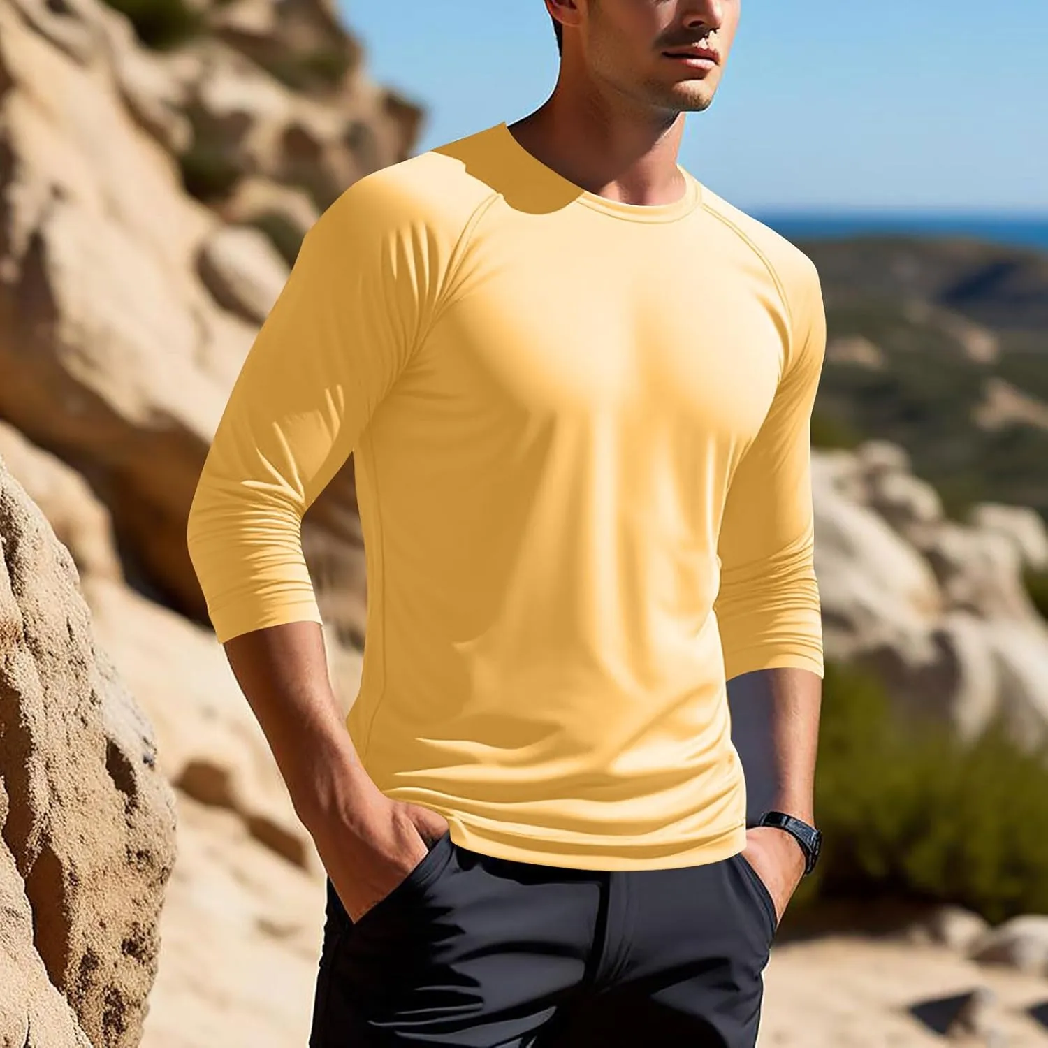 Mens Sun Shirts UV Protection Long Sleeve Beach Fishing Swimming Clothes Quick Dry UPF 50  SPF Rash Guard Outdoor Top