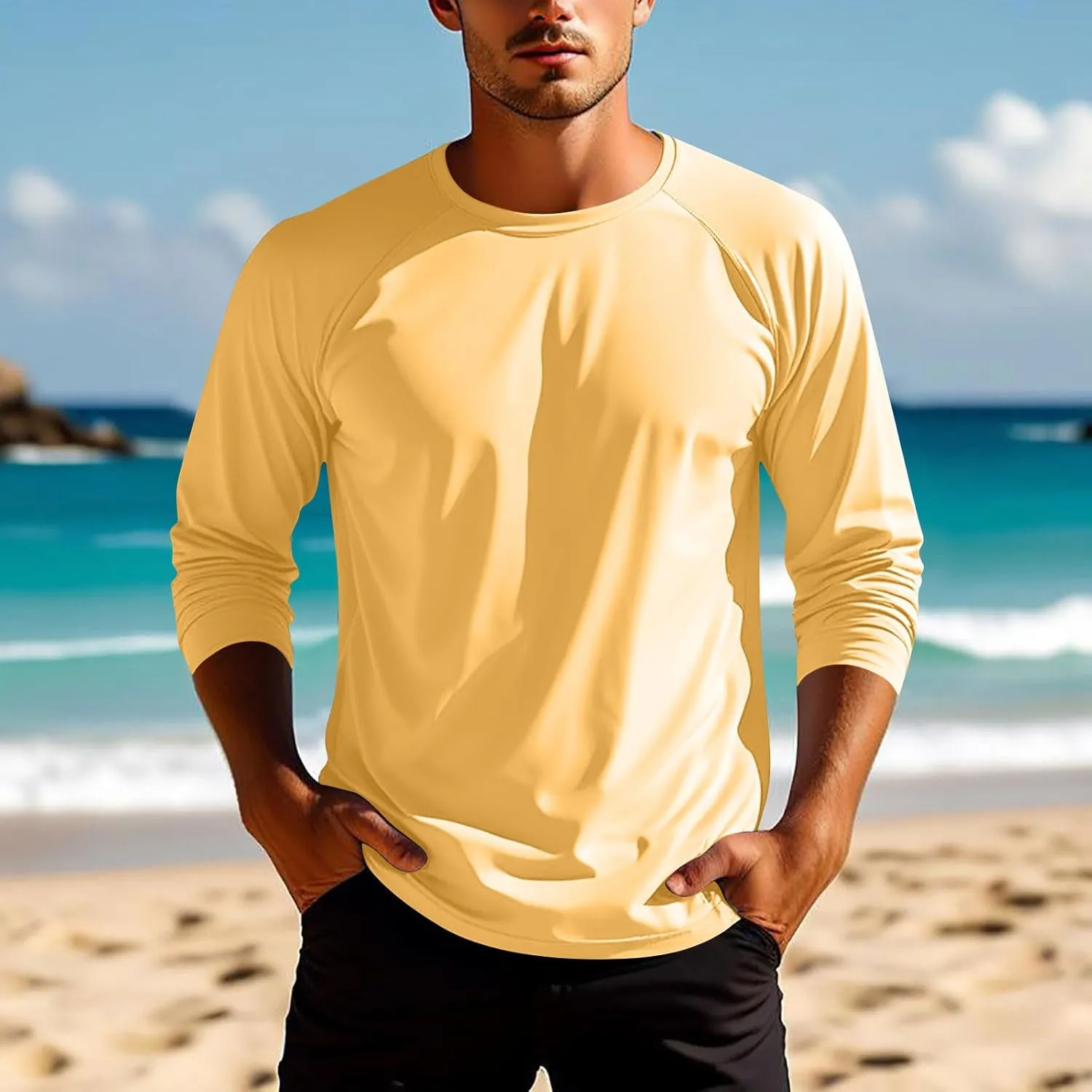 Mens Sun Shirts UV Protection Long Sleeve Beach Fishing Swimming Clothes Quick Dry UPF 50  SPF Rash Guard Outdoor Top