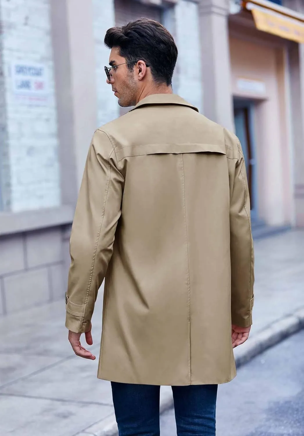 Mens Trench Coat Slim Fit Single Breasted Casual Long Jacket Lightweight Lapel Fall Windbreaker Overcoat