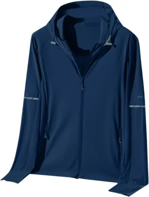 Mens UPF 50  UV Protection Jacket Lightweight Zip Top Sun Hoodie Quick Dry Outdoor Running Hiking Performance Shirt