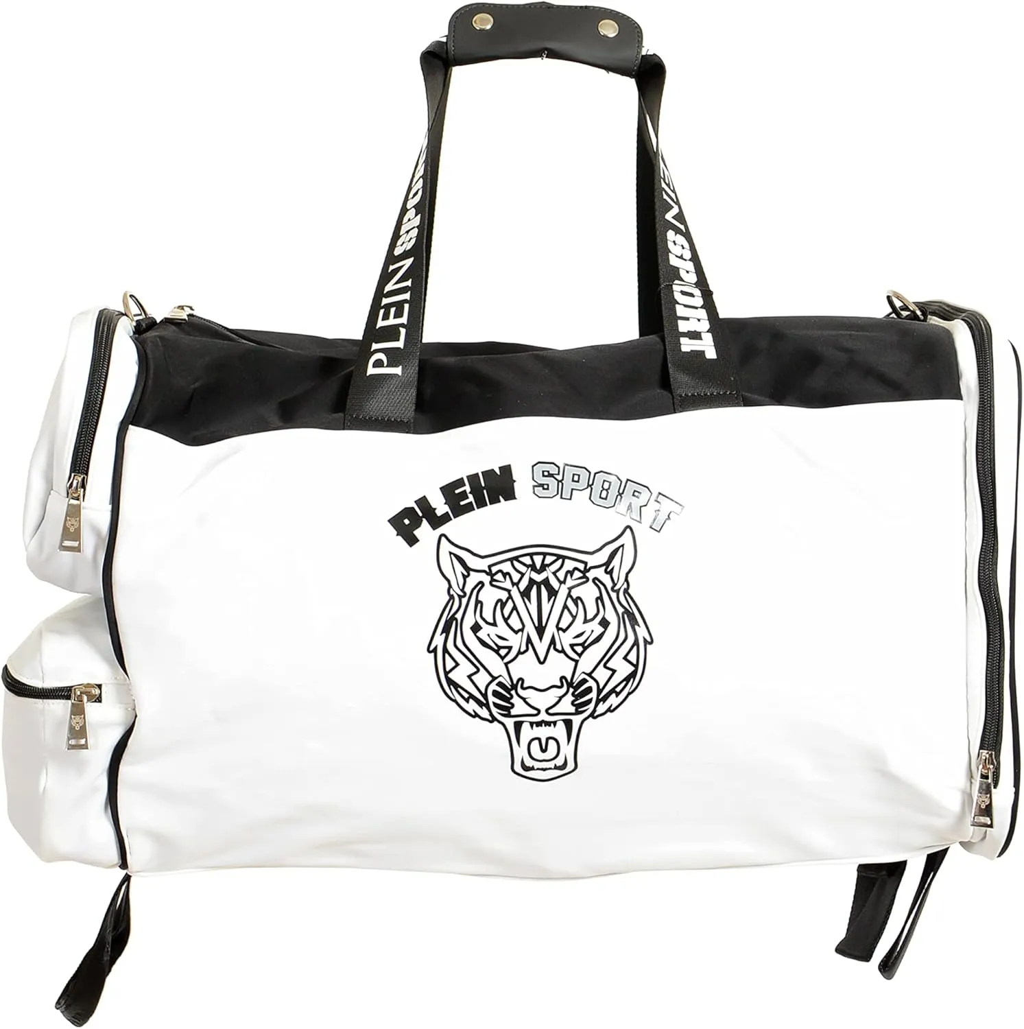 Men's White Logo Print Large Travel Gym Duffle Backpack Bag