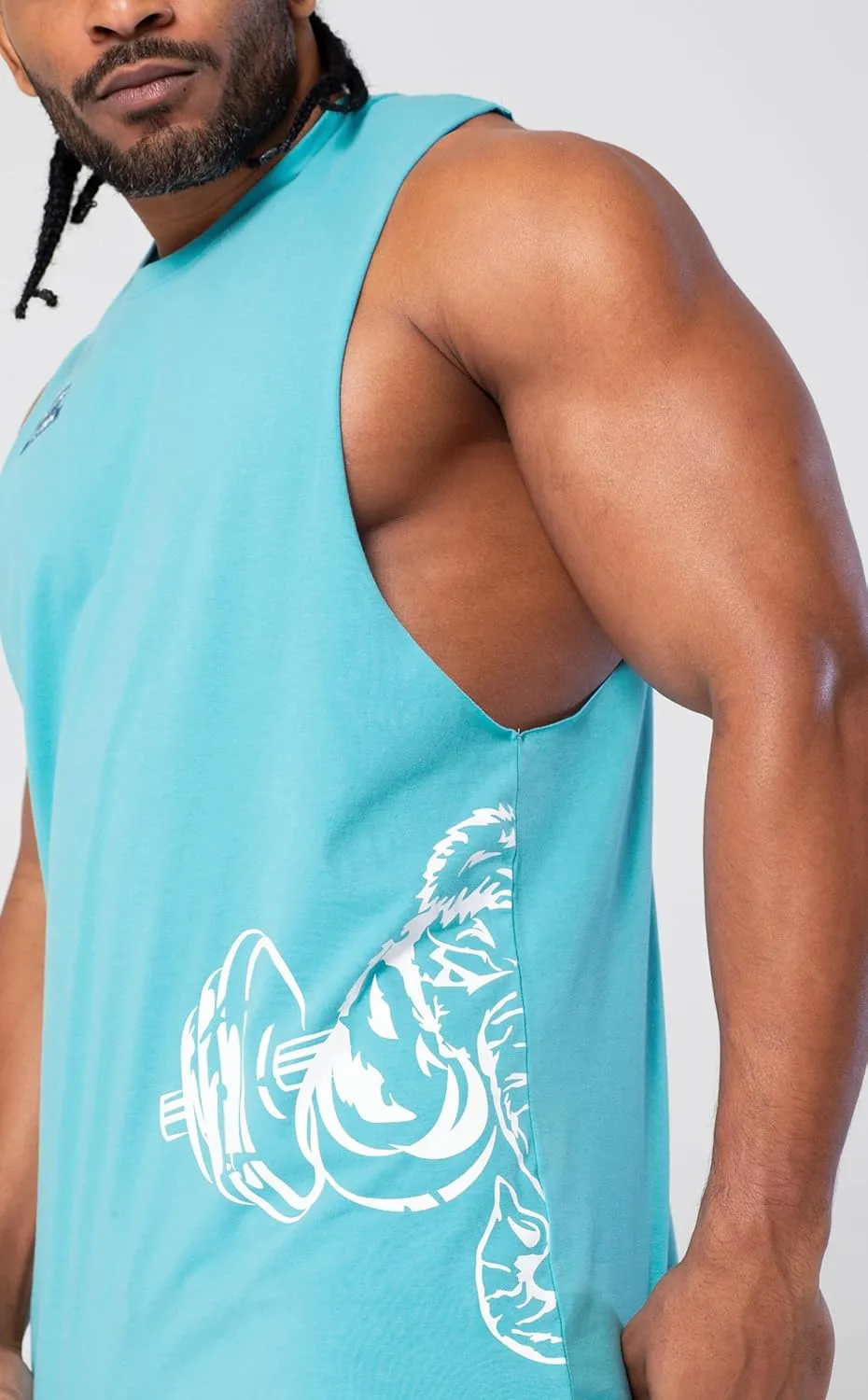 Men's Workout Drop Arm Tank Top Cut Off Sleeveless Gym Shirts