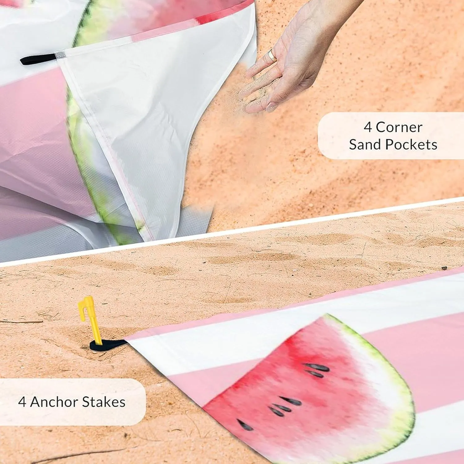 Mercuryelf Beach Mat Sand Free Waterproof - Beach Accessories Must Haves with Stakes & Sand Pocket - Custom Pink Beach Blanket Gift - 87x79 Inches Camping Picnic Blankets for Outdoors
