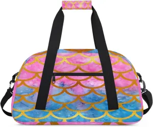 Mermaid Scales Gym Duffel Bag for Men Women Watercolor Graffiti Sports Tote Bag with Adjustable Shoulder Strap for Dance Gymnastics Traveling Outdoor Camping Overnight Stay