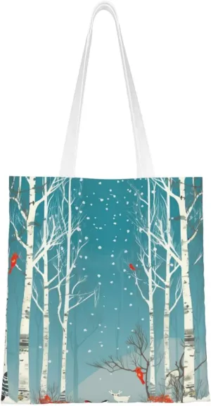 Merry Christmas Birch Tree printed Reusable Tote Shopping Bag Fashion Handbag