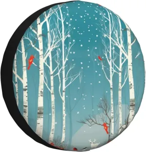 Merry Christmas Birch Tree Spare Tire Cover Weatherproof Wheel Covers Universal Wheel Protectors Portable Wheel Bags Camper Tire Covers for Trailer Rv Travel Accessories 15 inch