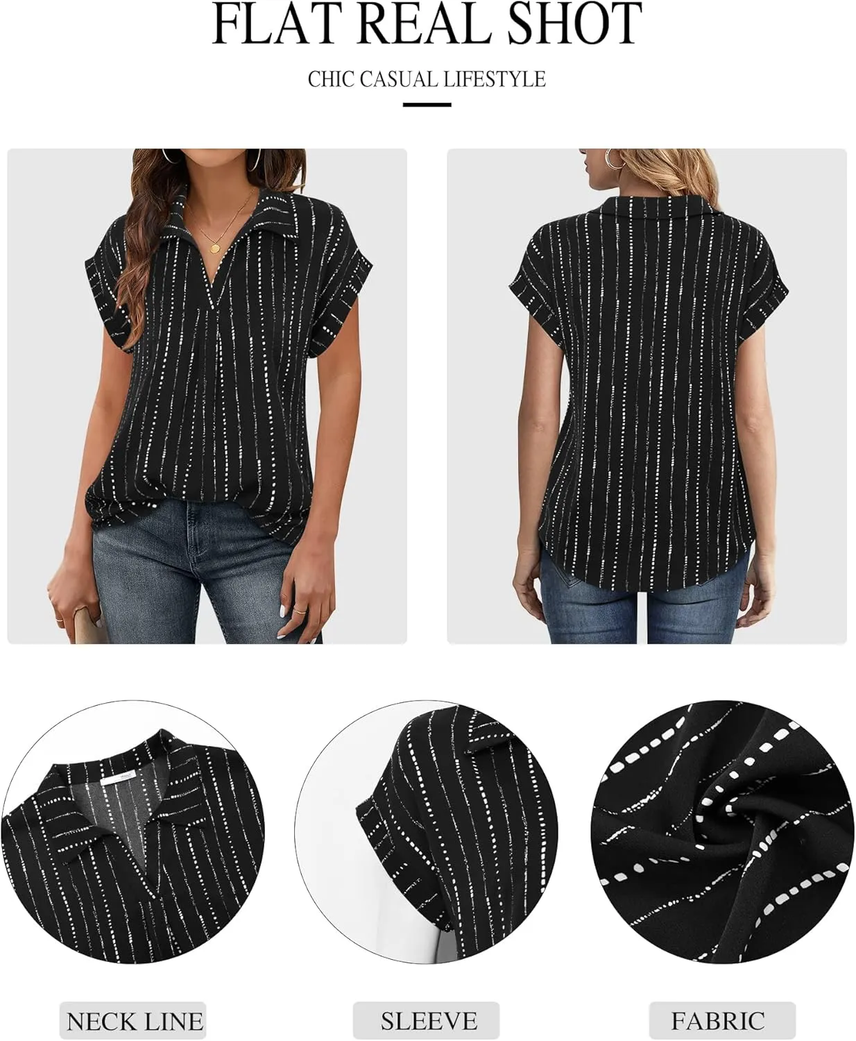 Messic Womens Short Sleeve Blouses Collared V Neck Shirts Chiffon Summer Business Casual Tops