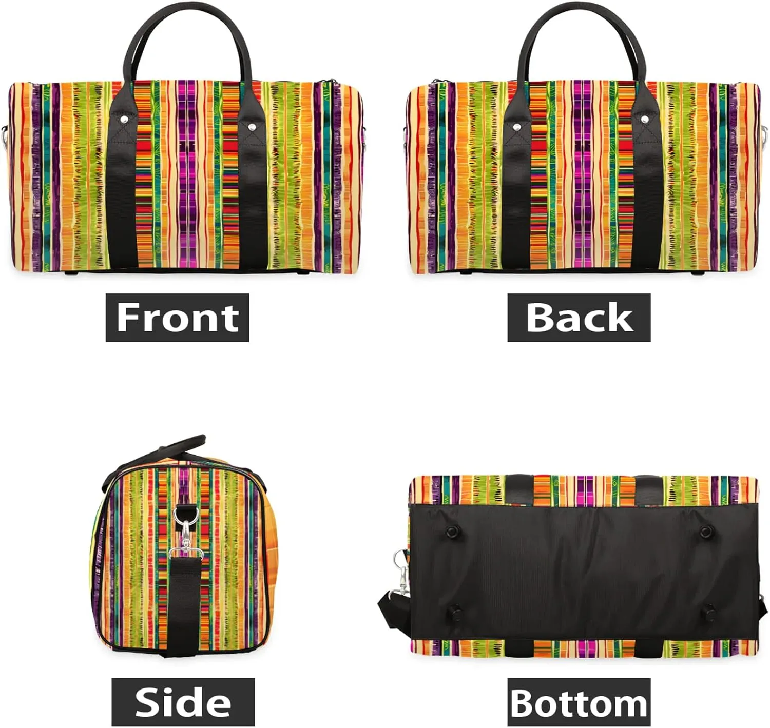 Mexican Stripes Travel Duffle Bag, Sports Gym Bags for Women Men, Carry On Weekender Overnight Workout Airplane Trips Bag