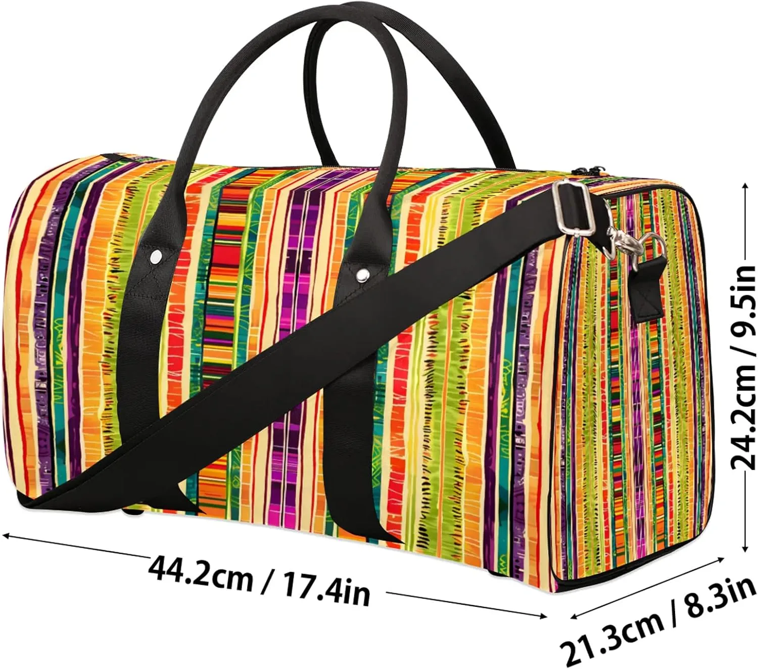 Mexican Stripes Travel Duffle Bag, Sports Gym Bags for Women Men, Carry On Weekender Overnight Workout Airplane Trips Bag