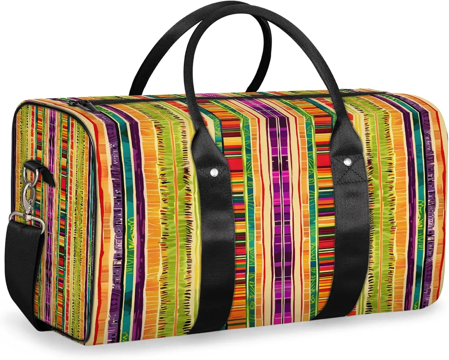 Mexican Stripes Travel Duffle Bag, Sports Gym Bags for Women Men, Carry On Weekender Overnight Workout Airplane Trips Bag