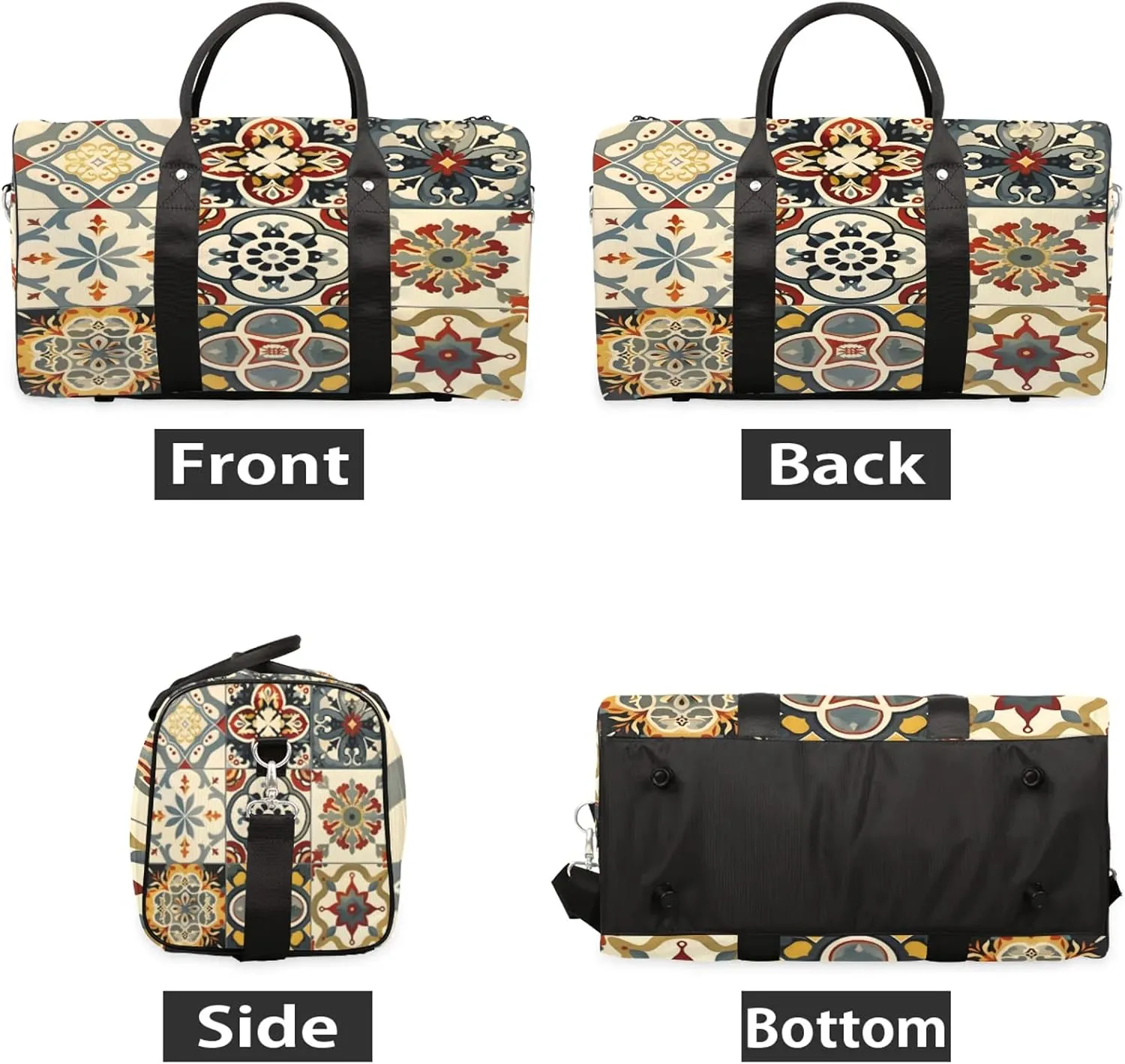 Mexican Tile Boho Mexico Travel Duffle Bag, Sports Gym Bags for Women Men, Carry On Weekender Overnight Workout Airplane Trips Bag