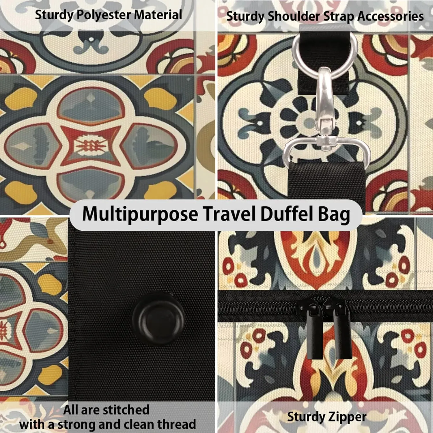 Mexican Tile Boho Mexico Travel Duffle Bag, Sports Gym Bags for Women Men, Carry On Weekender Overnight Workout Airplane Trips Bag