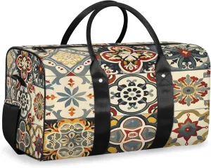 Mexican Tile Boho Mexico Travel Duffle Bag, Sports Gym Bags for Women Men, Carry On Weekender Overnight Workout Airplane Trips Bag