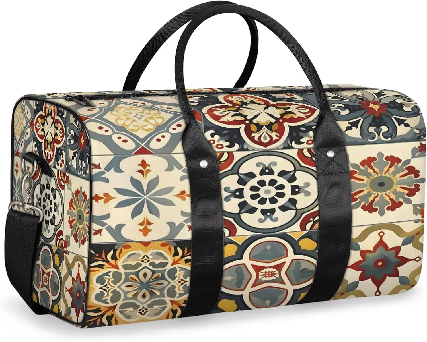 Mexican Tile Boho Mexico Travel Duffle Bag, Sports Gym Bags for Women Men, Carry On Weekender Overnight Workout Airplane Trips Bag