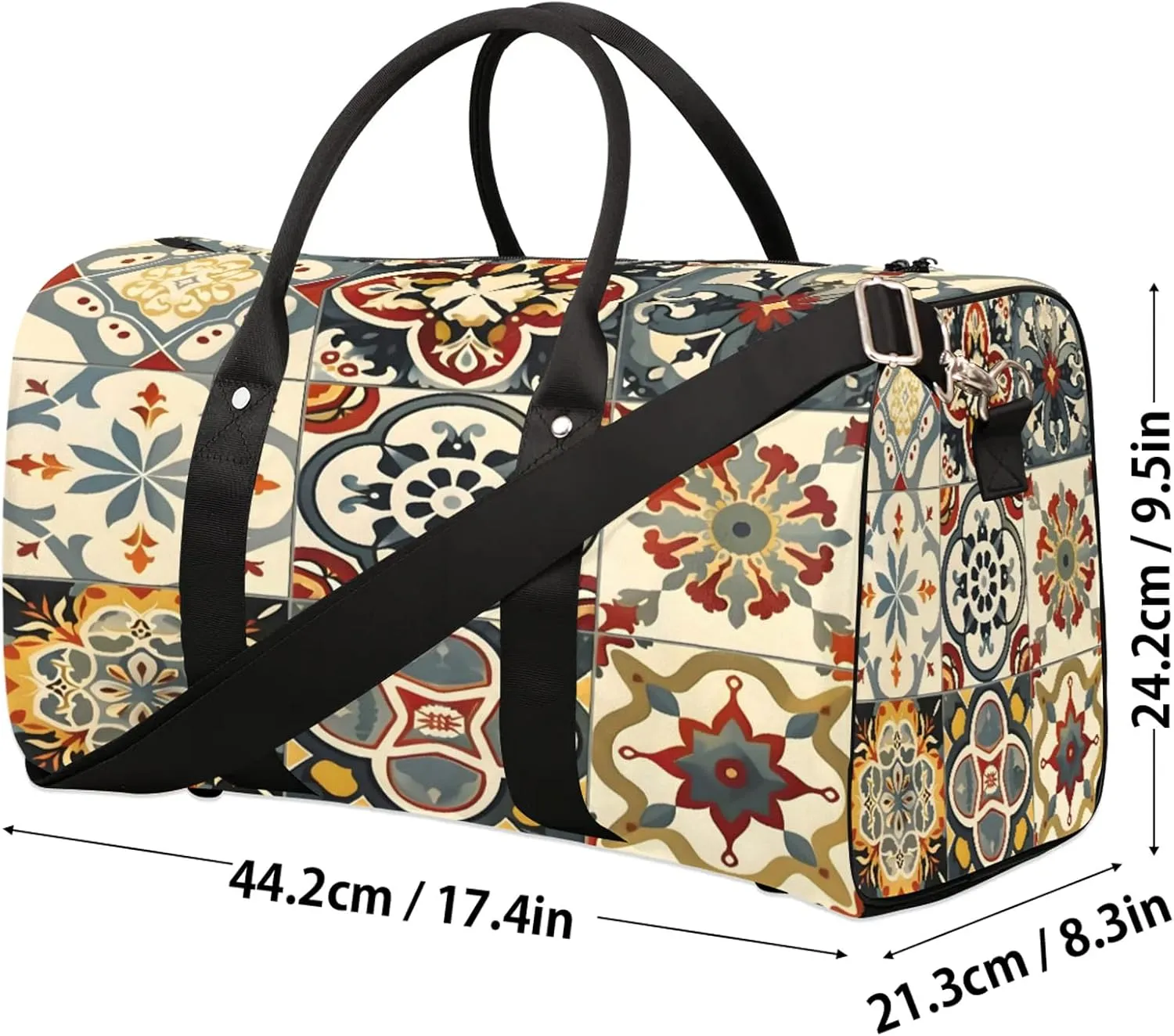 Mexican Tile Boho Mexico Travel Duffle Bag, Sports Gym Bags for Women Men, Carry On Weekender Overnight Workout Airplane Trips Bag
