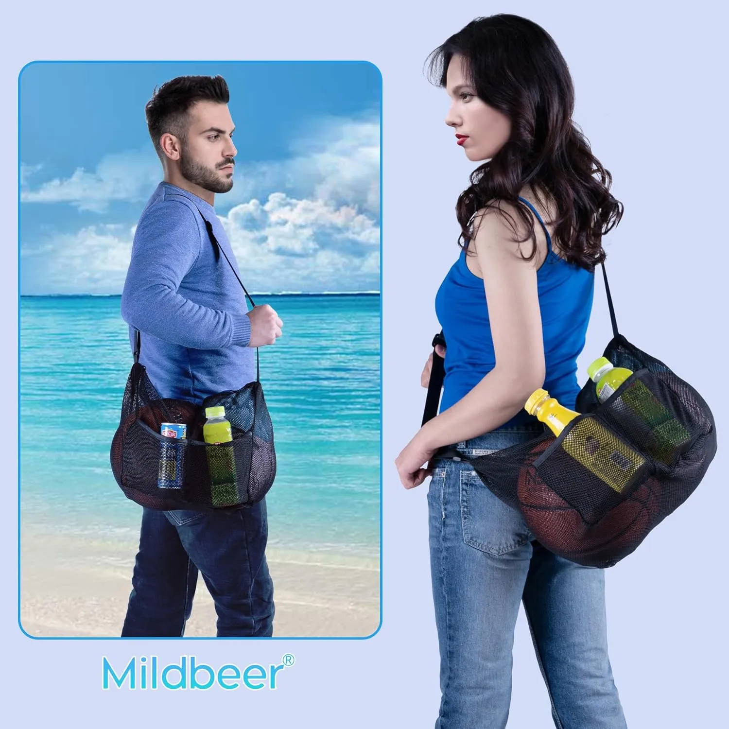 Mildbeer Gym Tote Bag, Mesh Bag Crossbody Satchel 12x6x12 for Gym Beach Ball Games Training Camping Hiking Clothes Storage