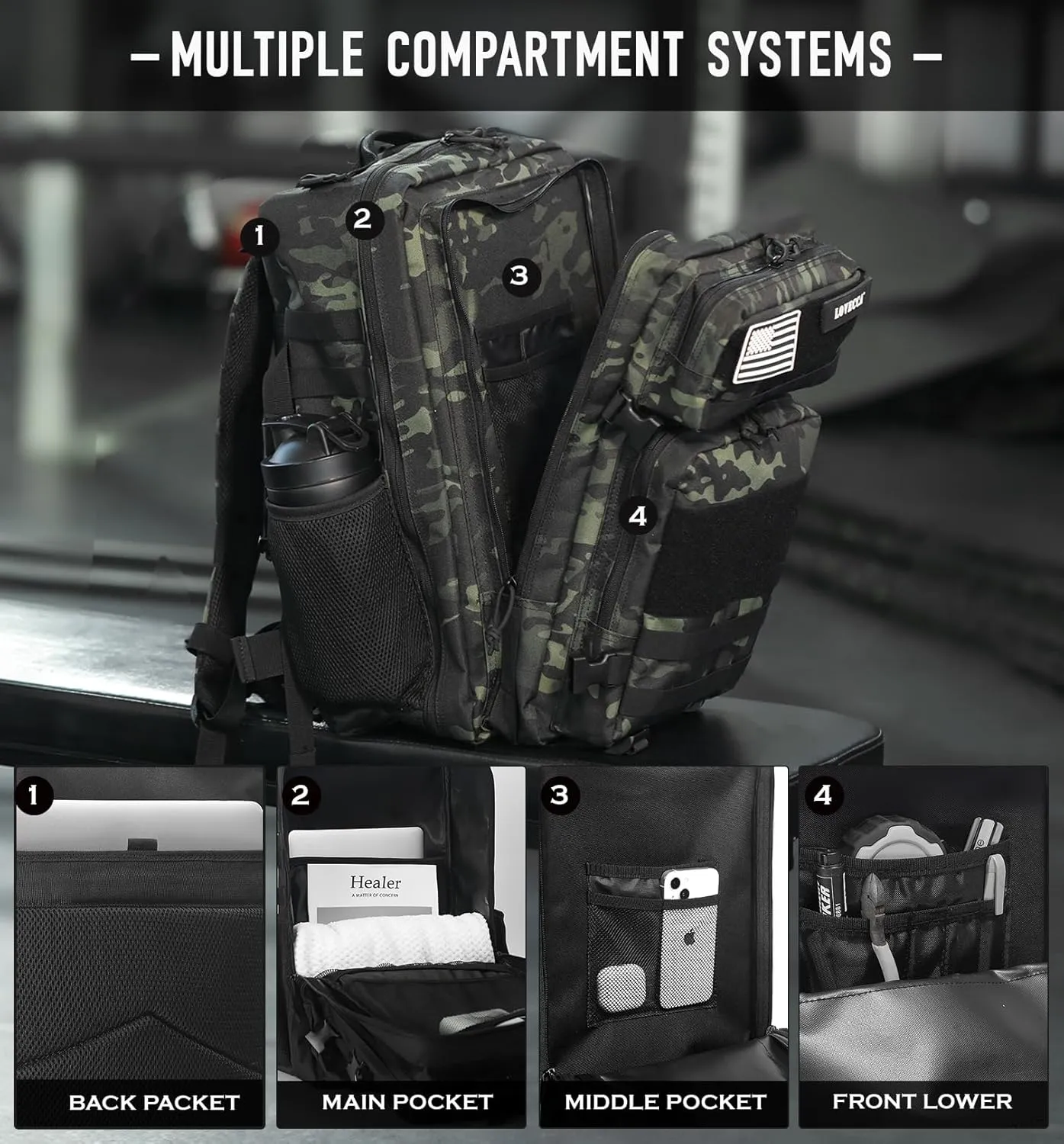 Military Tactical Backpack for Men 45L Molle Army 3 Days Assault Pack Bug Out Bag Water Resistant