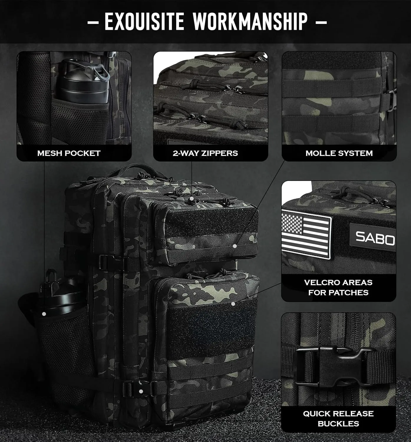 Military Tactical Backpack for Men 45L Molle Army 3 Days Assault Pack Bug Out Bag Water Resistant