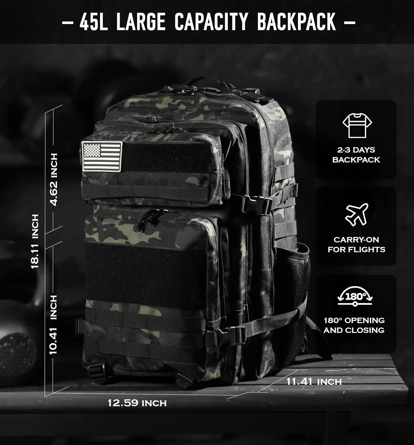 Military Tactical Backpack for Men 45L Molle Army 3 Days Assault Pack Bug Out Bag Water Resistant