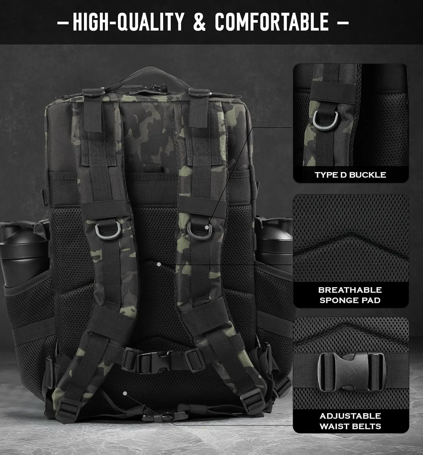 Military Tactical Backpack for Men 45L Molle Army 3 Days Assault Pack Bug Out Bag Water Resistant