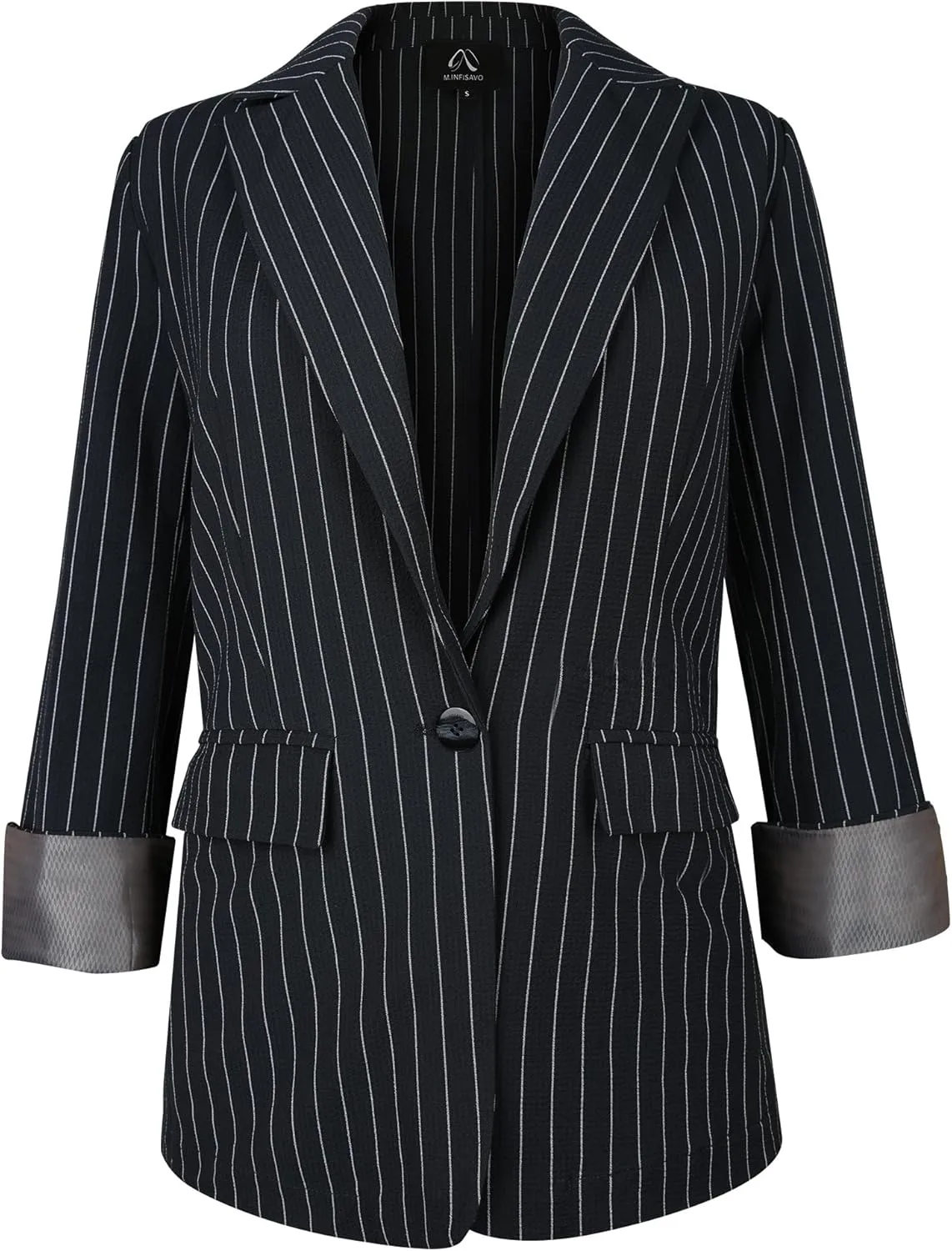 M.Infisavo Women's Casual Blazer for Work Office Loose Lapel Collar Stripe Open Front Stretch Dressy Business Jacket Suit