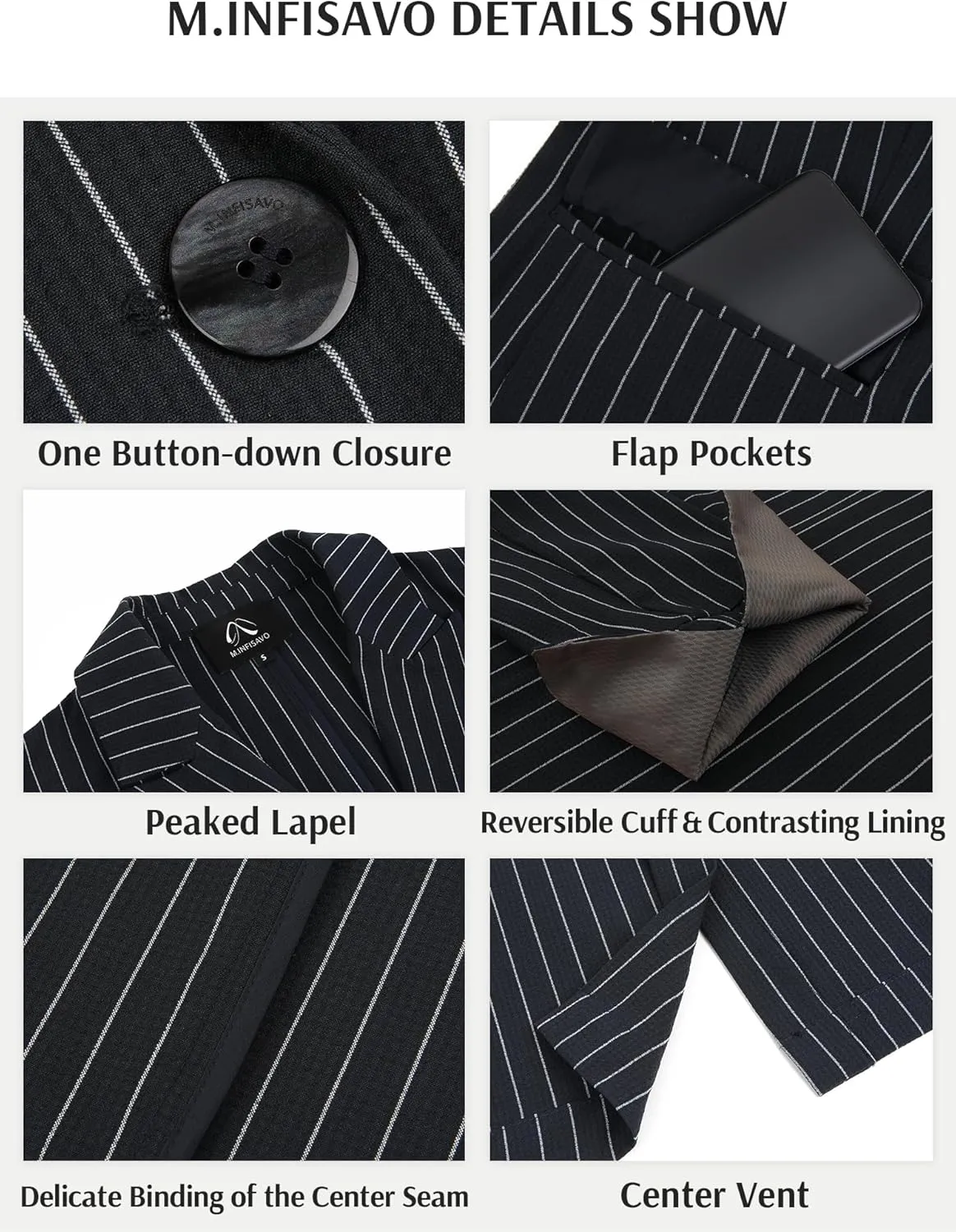 M.Infisavo Women's Casual Blazer for Work Office Loose Lapel Collar Stripe Open Front Stretch Dressy Business Jacket Suit