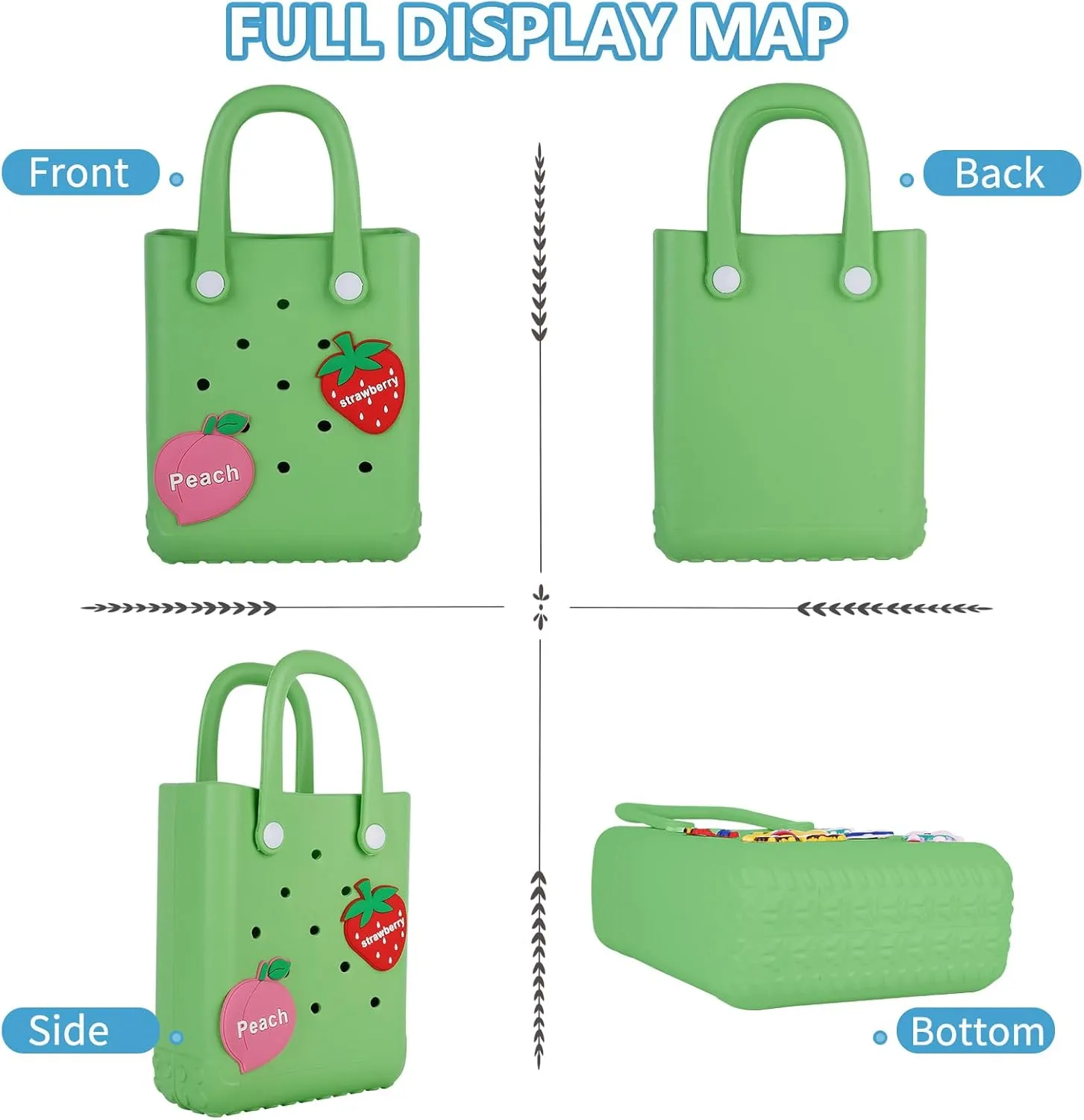 Mini Beach Rubber Tote Bag - Small Waterproof Bitty Washable Handbag with Charms for Women