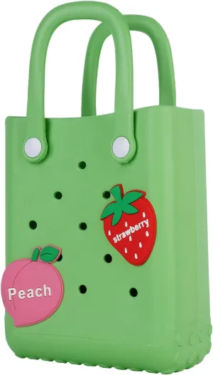 Mini Beach Rubber Tote Bag - Small Waterproof Bitty Washable Handbag with Charms for Women