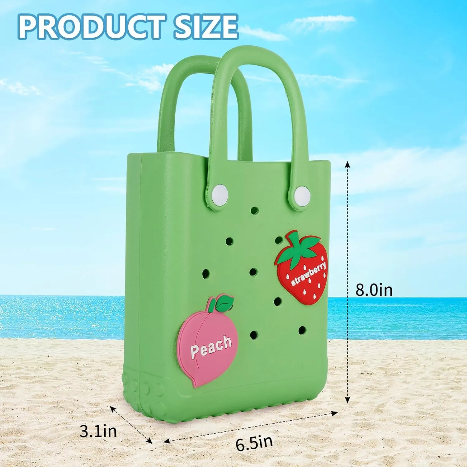 Mini Beach Rubber Tote Bag - Small Waterproof Bitty Washable Handbag with Charms for Women