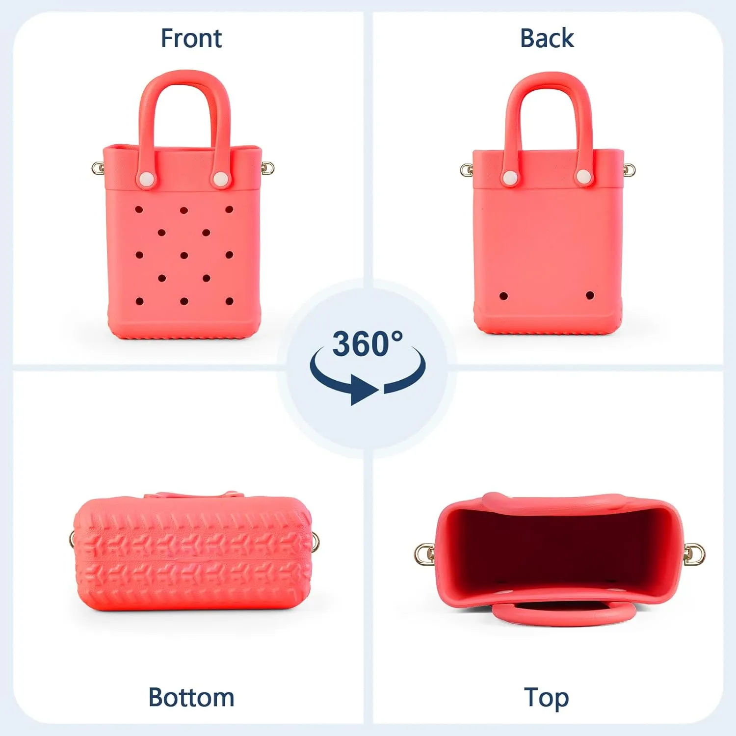 Mini Crossbody Rubber Tote Bag with 7 Charms X-Small Rubber Beach Bag for Little Girls and Woman