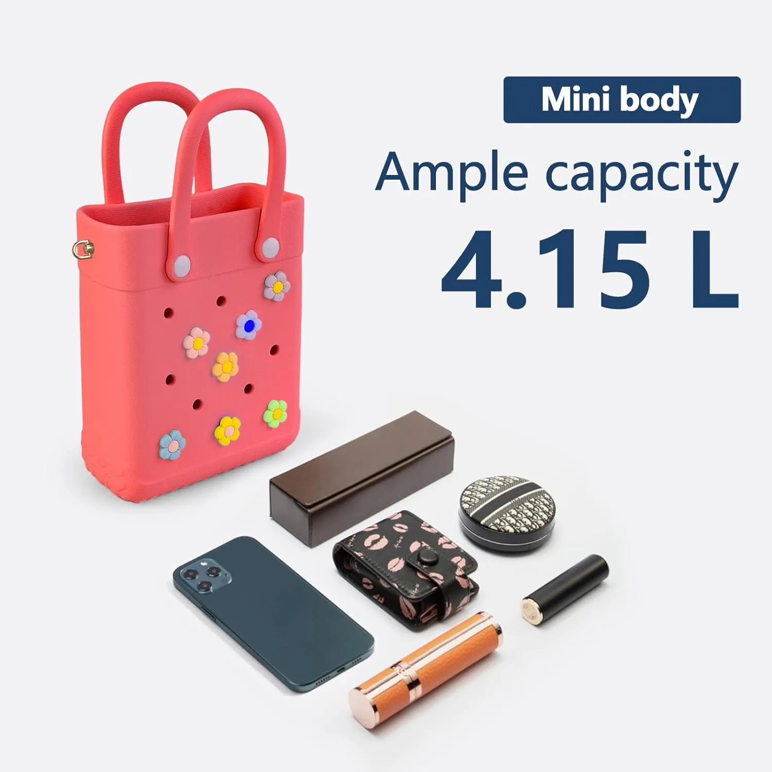 Mini Crossbody Rubber Tote Bag with 7 Charms X-Small Rubber Beach Bag for Little Girls and Woman